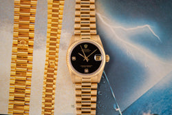 1987 Rolex Datejust Medium 18k Yellow Gold "Onyx" 6-9 Diamonds Dial 68278